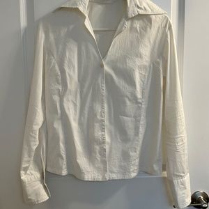 White  Poplin  v neck Blouse